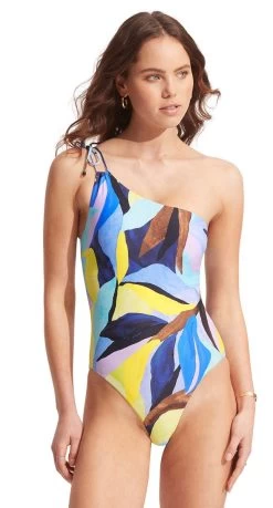 Seafolly Tropfest One Shoulder Keyhole Maillot
