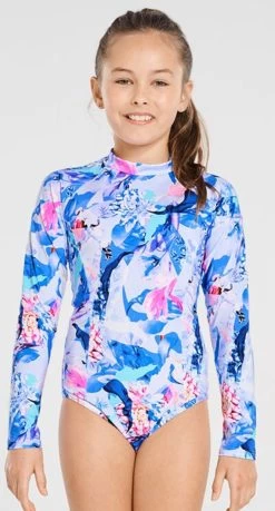 Aqua Blu Marabou Kids Magnolia Long Sleeve One Piece