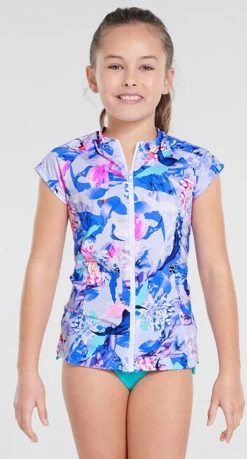 Aqua Blu Kids Marabou Magnolia Short Sleeve Rash Vest