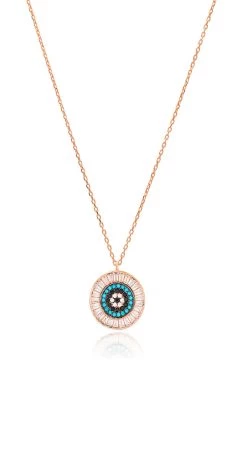 Aegeanblue Paros Baguette Pendant Necklace Handmade In Sterling Silver And Rose Gold