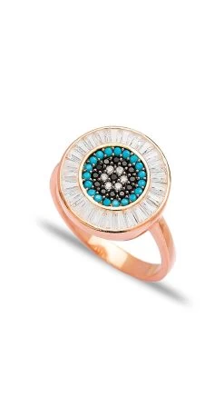 Aegeanblue Paros Baguette Ring Handcrafted In Sterling Silver And Rose Gold