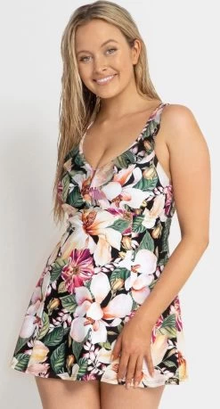 Jantzen Magnolia Mesh Ruffle Swim Dress One Piece Swimsuit