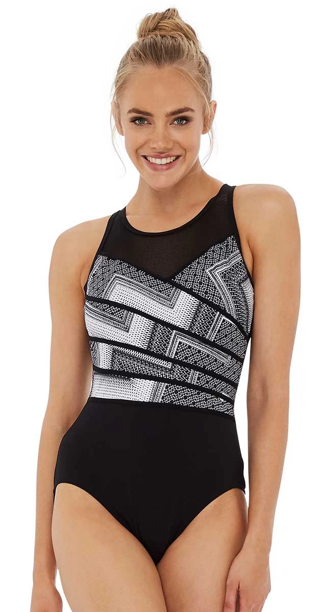 Poolproof Chevron Print High Neck Mastectomy Suitable One Piece Swimsuit - Chlorine Resist 1 Poolproof Chevron Print High Neck Mastectomy Suitable One Piece Swimsuit - Chlorine Resist