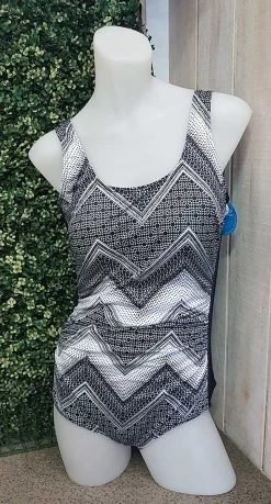 Poolproof Chevron Pintuck Mastectomy Suitable One Piece Swimsuit - Chlorine Resist