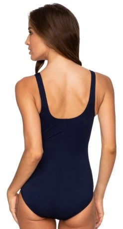 Poolproof Chlorine Resistant Fan Splice Tank One Piece Swimsuit - Navy -Swimwear Sale Store po60854 bk