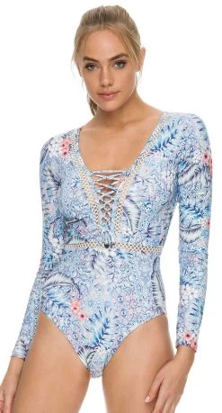 Sunseeker Javanese Lace Up Long Sleeve One Piece Swimsuit