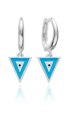 Aegeanblue Triangle Eye Enamel Earrings - Handmade In Sterling Silver